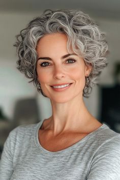 8. Curly Pixie with Natural Grey (Pixie Hairstyles For Women Over 40) - Pixie Hairstyles For Women Over 40 Curly Grey Hair Natural Curls Short Hairstyles, Curly Grey Hair Over 50, Curly Grey Hair Natural Curls, Wavy Haircuts