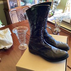 Cydwoq “Weight” Vintage Distressed Button Calf High Boot. Handmade Distressed Dark Brown Leather. Pre- Owned But In Great Shape. Comes With Box And Dust Bag. Boot Covers, Calf High Boots, Dark Brown Leather, Handmade Shoes, Dark Brown, Bootie Boots, Brown Leather, Womens Boots, Dust Bag