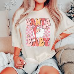 Santa Baby Short Sleeve Tee | Bella + Canvas | Women | Christmas Xmas Shirts, Baby Shorts, Santa Baby, Tees For Women, Festive Holiday, Christmas Women, Holiday Festival