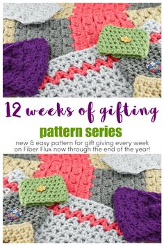 crochet patterns with text overlay that says 12 weeks of giving pattern series