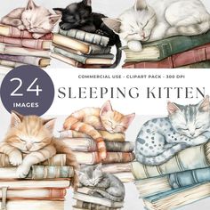 watercolor sleeping kittens clipart pack for commercial use