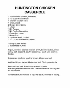 the instructions for cooking chicken casserole are shown in black and white, as well as