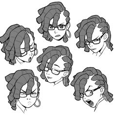 the various styles of dreadlocks are shown in black and white, including one with glasses