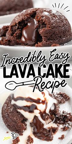 there is a chocolate lava cake with ice cream on the top and one in the middle