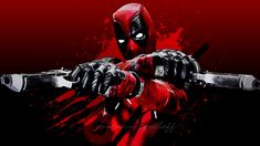 a deadpool character holding two knives in his hands