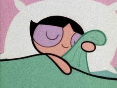 a cartoon character laying in bed with his eyes closed