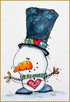 a drawing of a snowman wearing a hat and scarf