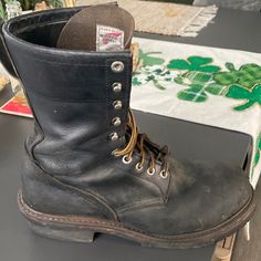 Used Redwing Logger Boots. Steel Safety Toe Model # 2218 Vintage Black Steel Toe Work Boots, Vintage Black Work Boots With Steel Toe, Logger Boots, Wing Boots, Red Wing Boots, Wing Shoes, Red Wing Shoes, Red Wing, Red Wings