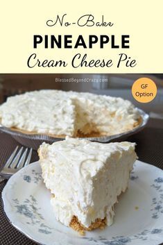 no bake pineapple cream cheese pie on a plate