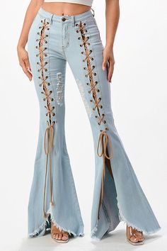 cotton/spandex Homemade Jeans, Rhinestone Clothes, Pants Light Blue, Hippie Jeans, Denim Jeans Ripped, Flare Denim Jeans