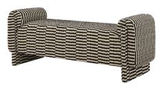 a black and white checkered bench on a white background with the seat upholstered