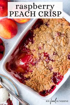 a close up of a dessert in a pan with ice cream and fruit on the side