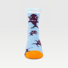 Socktopus socks are designed to be comfortable, colorful, fun socks that help protect our oceans. With your purchase, you will not only be getting one of these fun characters, but you will be joining us in making a real environmental impact. Material: 85% Repreve* 13% Nylon 2% Spandex Ages: 9 - 12 years Care: Machine Washable Sizing: 1 - 5 Funny Blue Socks For Gift, Blue Non-slip Casual Socks, Casual Blue Non-slip Socks, Breathable Blue Cotton Socks, Fun Multicolor Character Print Socks, Fun Blue Cotton Socks, Comfortable Blue Socks For Playtime, Playful Blue Cotton Socks, Fun Round Toe Socks For Playtime