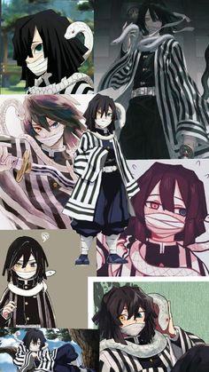 anime character collages with their hair in different styles and colors, including black - haired