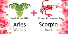 the zodiac sign for aries and scorpio woman with hearts in the background