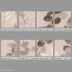 four different images of leaves and numbers