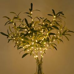 a vase filled with lights sitting on top of a table