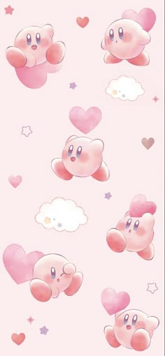 some pink and white hearts are flying in the sky with stars on it, while two bears