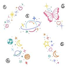 an image of a space scene with stars, planets and a butterfly in the sky