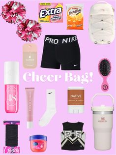 Cheer!  Everything you need!  Comment what I should do next! What To Put In My Cheer Bag, What To Put In Ur Cheer Bag, What To Have In Your Cheer Bag, Cheerleading Essentials, Preppy Christmas Outfit