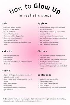 How to glow up for teens🫵✨ (Not my photo. Creds to the owner - https://pin.it/4mZAMAAxM) Confident Tips, Basic Skin Care Routine, Self Confidence Tips, Confidence Tips, Glow Up Tips, Girl Tips, Self Care Activities