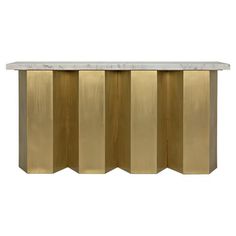 an art deco console table with gold and white marble top