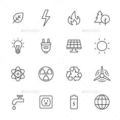 the line icons are shown in black and white, including symbols such as lightning, light bulb