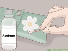 someone is holding an acetone bottle with a flower on it and the label says, how to paint leather