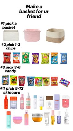 the contents of a basket are shown in this graphic above it is an info sheet with instructions for how to make a basket for your friend