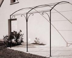 a black and white photo of a building with a plant in the corner next to it