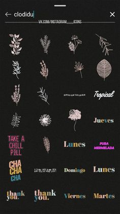 an image of different types of flowers and leaves on a black background with the words thank you