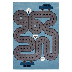 a blue rug with the words safe zone on it and a car driving through it