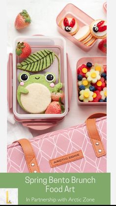 the lunchbox is filled with fruit, cookies and other items to make it look like a frog