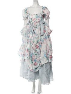 Selkie DressWhiteFloral PrintRuffle & Bow AccentsShort Sleeve with Square NecklineConcealed Zip Closure at BackFit:Dresses by Selkie typically fit true to size. Floral Print Long Dress, Print Long Dress, Floral Print Dress Long, Long Dress, Print Patterns, Floral Print, Dress Outfits, Floral Prints, Silk