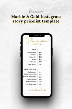 an iphone with the text marble and gold instagramm story prerelist template