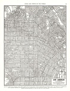 an old map of los angeles showing the streets, roads and major cities in black and white