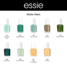 Essie Enamel Nail Polish Classic Greens/ Yellows 0.46oz Nail Polish Kit Essie, Essie Gel Couture Fall 2022, Essie Gel Contour Matte Nail Polish, Gucci Nail Polish Colors, Essie Gel Couture Swatches 2022, Butter London Nail Polish Colors, Essie Little Brown Dress, Best Nail Polish Names, Essie Woven With Wisdom