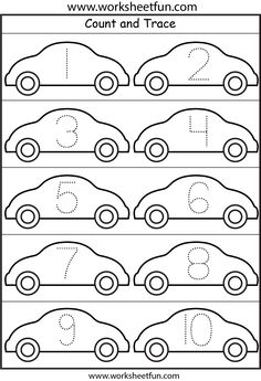 the printable worksheet for numbers 1 - 10 with cars on it, which are