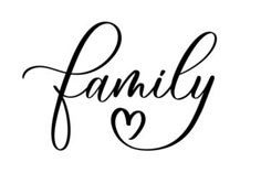 the word family written in cursive writing on a white background with a heart