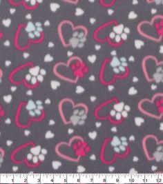 a gray background with hearts and paw prints