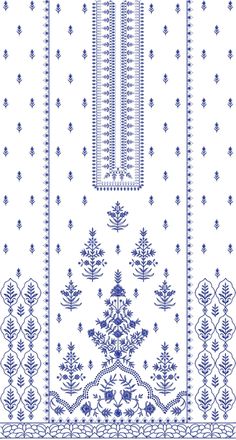 a blue and white pattern with trees on it