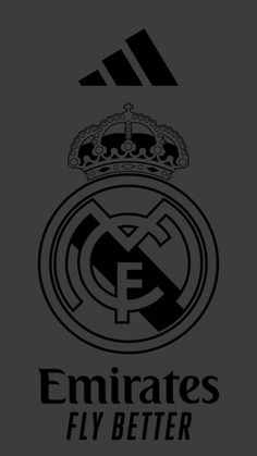 the real madrid logo is shown in black and white, with an image of a crown on