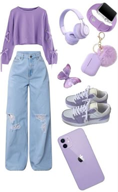 Pastel Violet Outfit, Fall Purple Outfits, Lavender And Blue Outfit, Millennial Fashion 2024, Purple School Outfits, Pastel Clothing Aesthetic, Casual Outfits Purple, Cute Outfits Purple, Chill Outfits Aesthetic