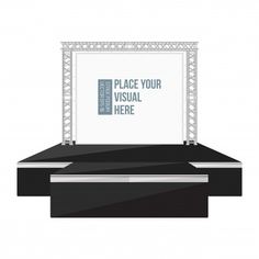 an empty stage with a white screen on it and the words place your visual here