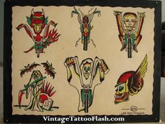 an old school tattoo flash sheet is on display