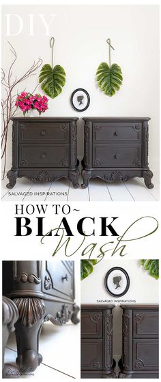 how to black wash furniture with plants and flowers on the top, bottom, and bottom