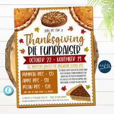 a thanksgiving pie fundraiser flyer is shown