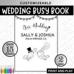 the wedding busy book is designed to look like it has two birds on it