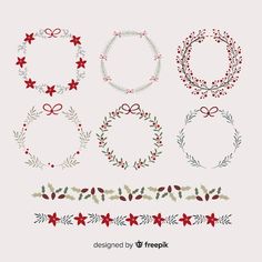 various christmas wreaths and ribbons with bows