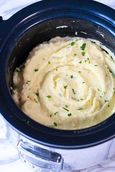 the slow cooker mashed potatoes are ready to be cooked in the crock pot